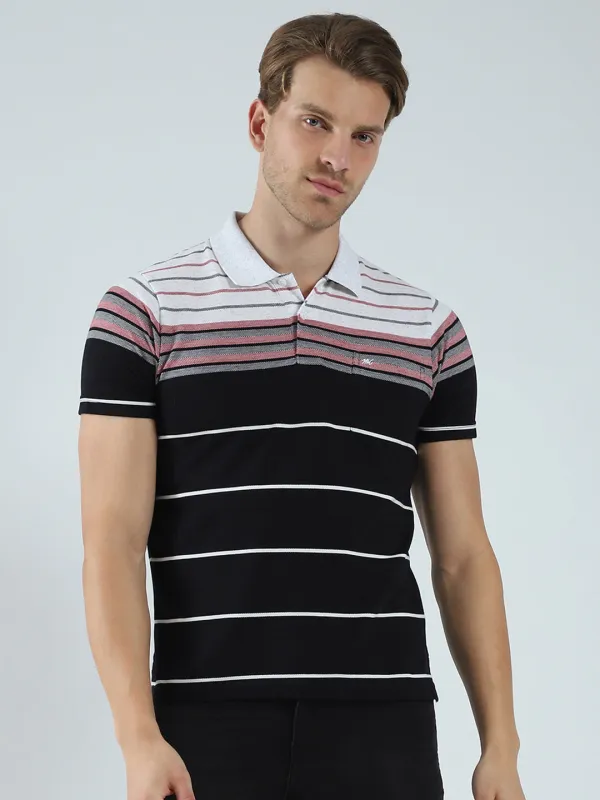 Men Black Stripe Collar Half Sleeve T-Shirt sold by Monte Carlo
