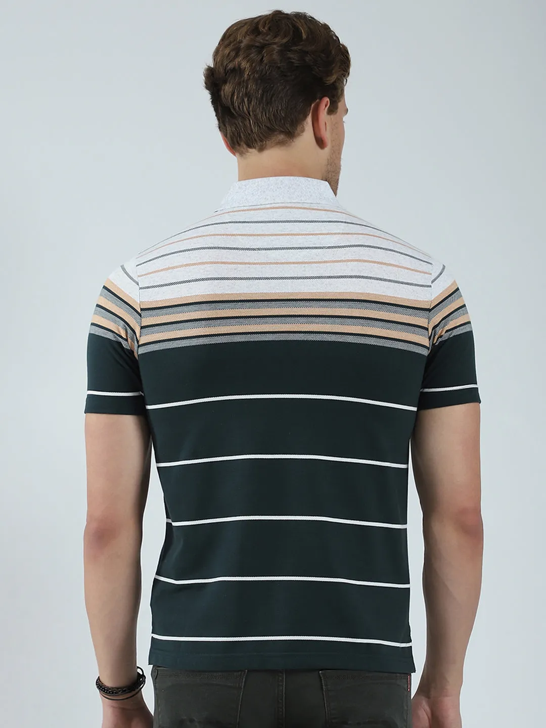 Men Green Stripe Collar Half Sleeve T-Shirt sold by Monte Carlo product image thumbnail 5