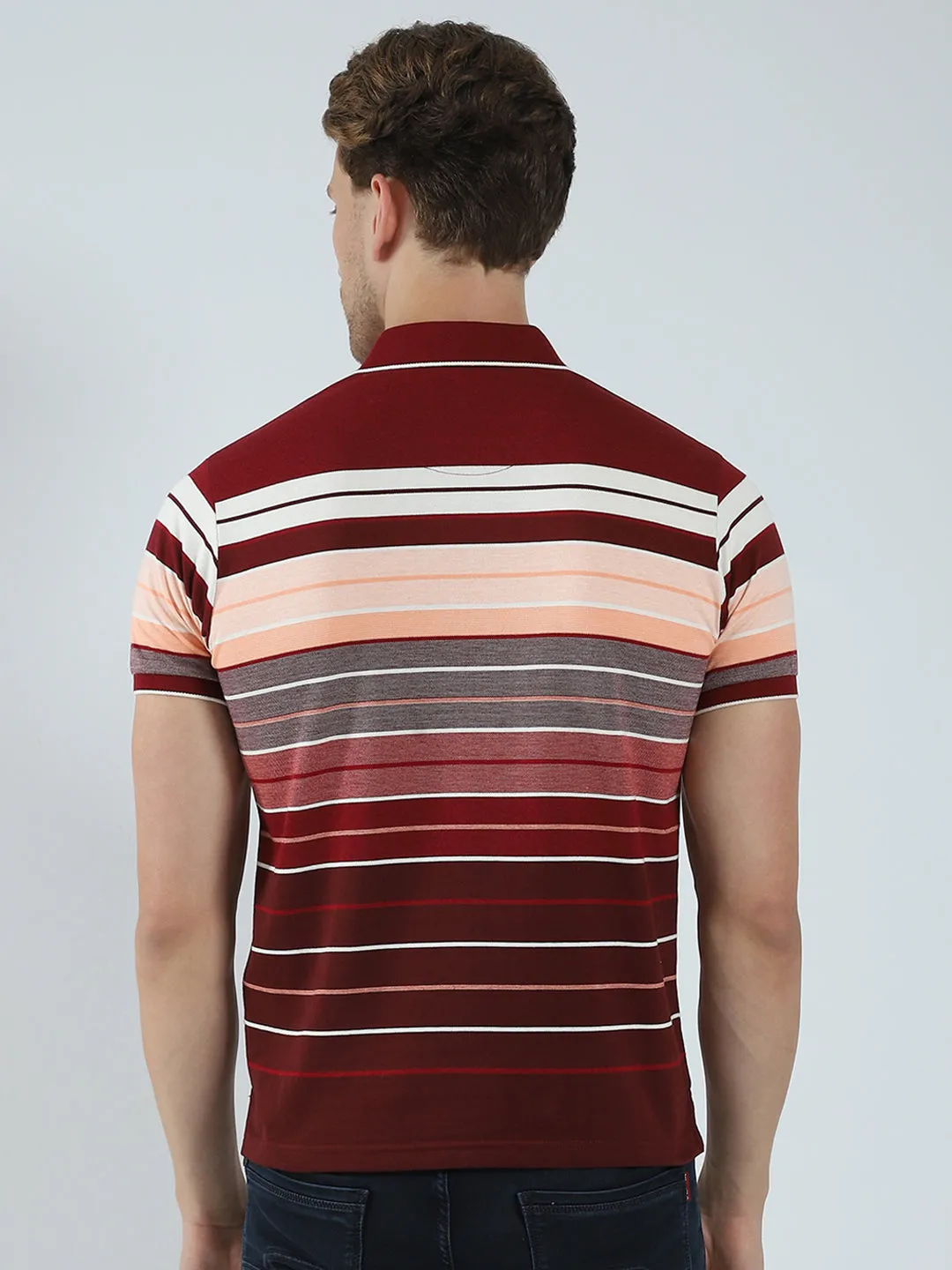 Men Maroon Stripe Collar Half Sleeve T-Shirt sold by Monte Carlo product image thumbnail 5