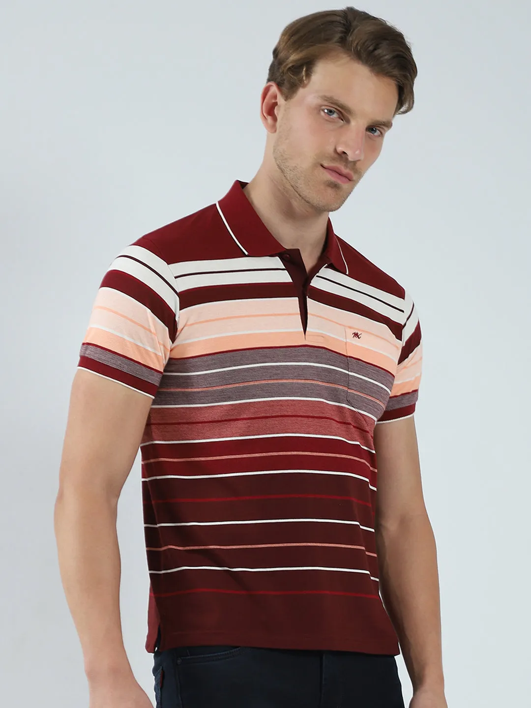 Men Maroon Stripe Collar Half Sleeve T-Shirt sold by Monte Carlo product image thumbnail 4