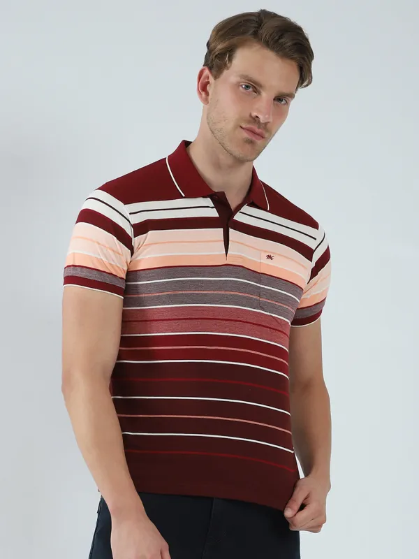 Men Maroon Stripe Collar Half Sleeve T-Shirt sold by Monte Carlo