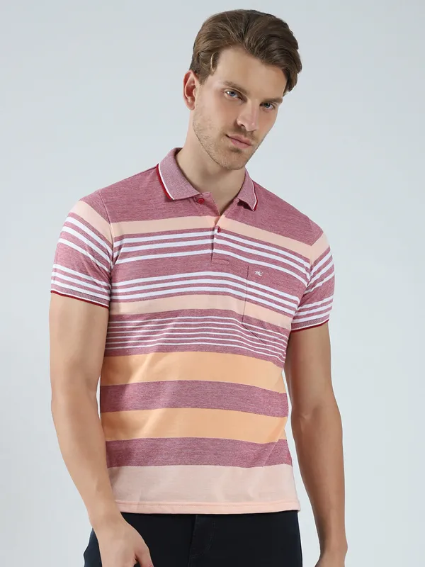 Men Maroon Stripe Collar Half Sleeve T-Shirt made by Monte Carlo