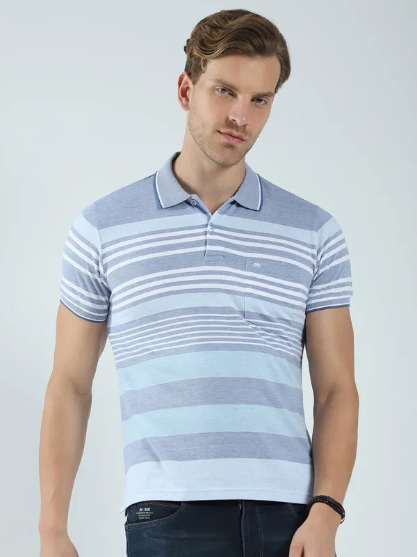 Men Blue Stripe Collar Half Sleeve T-Shirt made by Monte Carlo