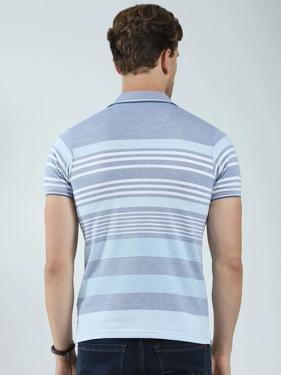 Men Blue Stripe Collar Half Sleeve T-Shirt sold by Monte Carlo product image thumbnail 5