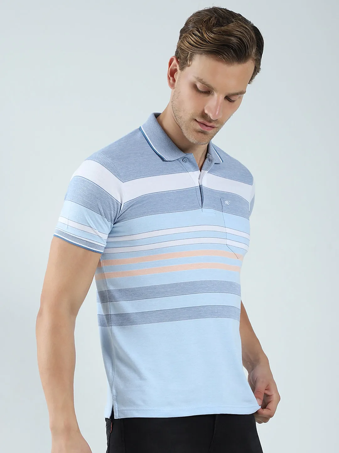 Men Blue Stripe Collar Half Sleeve T-Shirt sold by Monte Carlo product image thumbnail 4