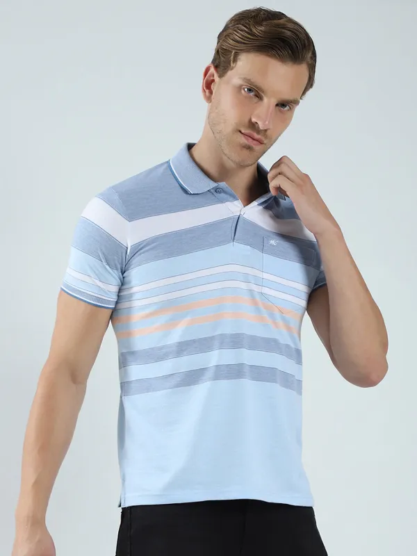 Men Blue Stripe Collar Half Sleeve T-Shirt made by Monte Carlo