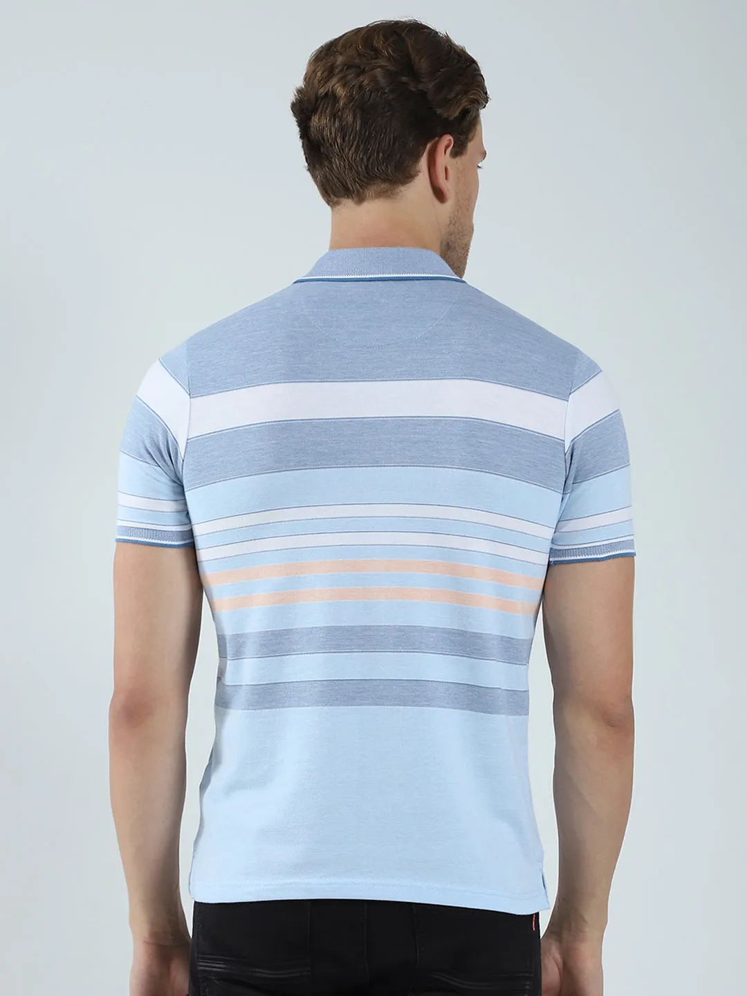 Men Blue Stripe Collar Half Sleeve T-Shirt sold by Monte Carlo product image thumbnail 5