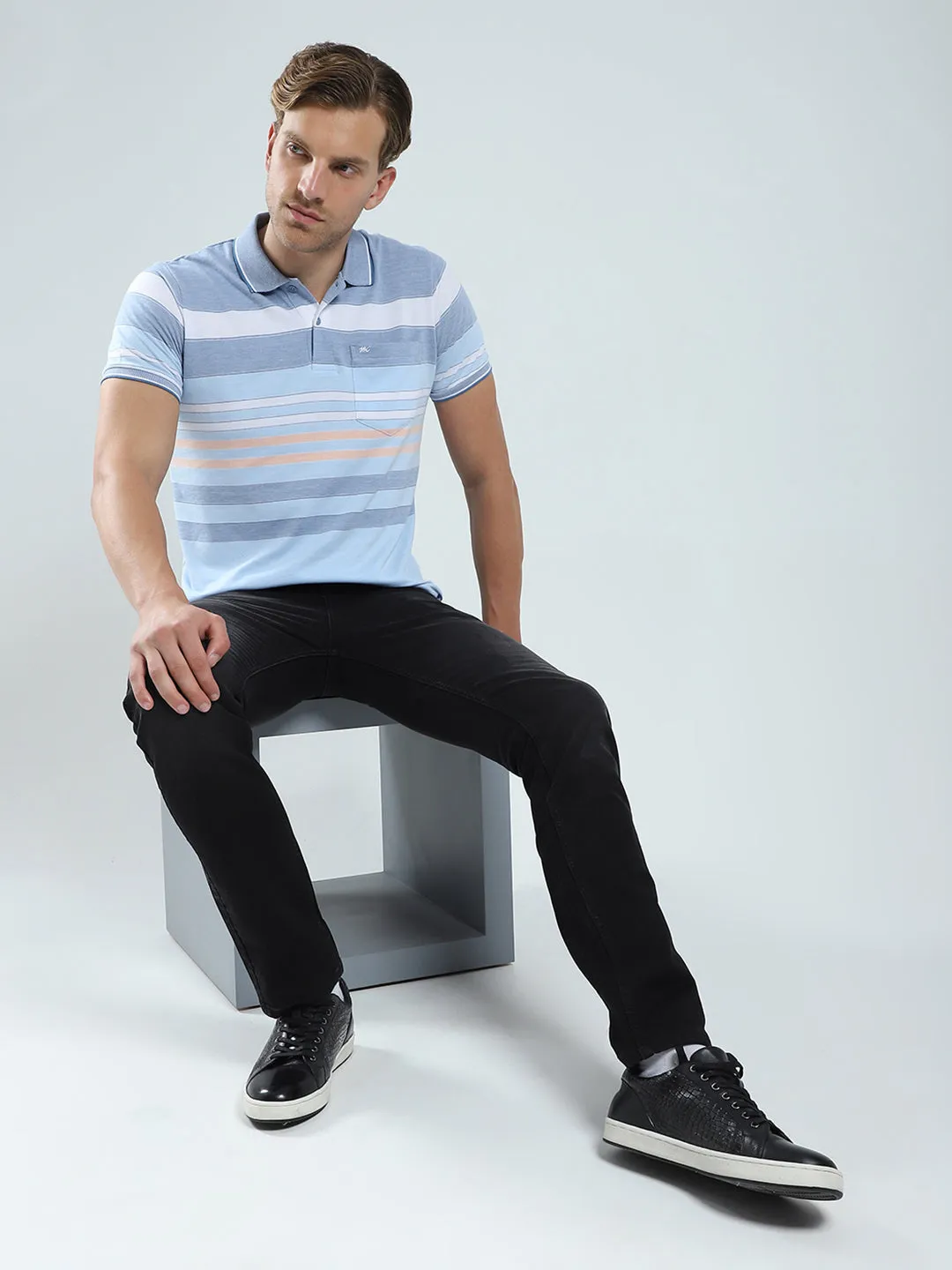 Men Blue Stripe Collar Half Sleeve T-Shirt sold by Monte Carlo product image thumbnail 2