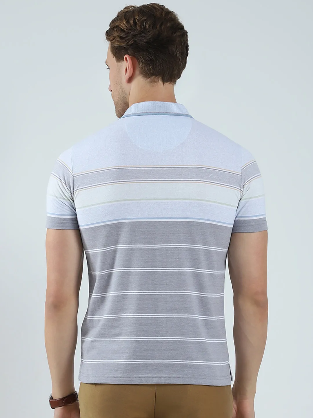 Men Blue Stripe Collar Half Sleeve T-Shirt sold by Monte Carlo product image thumbnail 5