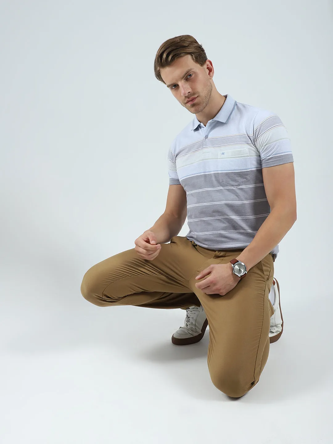 Men Blue Stripe Collar Half Sleeve T-Shirt sold by Monte Carlo product image thumbnail 2