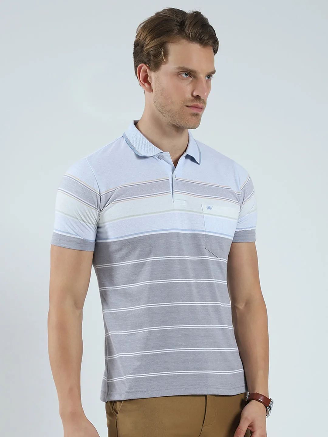 Men Blue Stripe Collar Half Sleeve T-Shirt sold by Monte Carlo product image thumbnail 4
