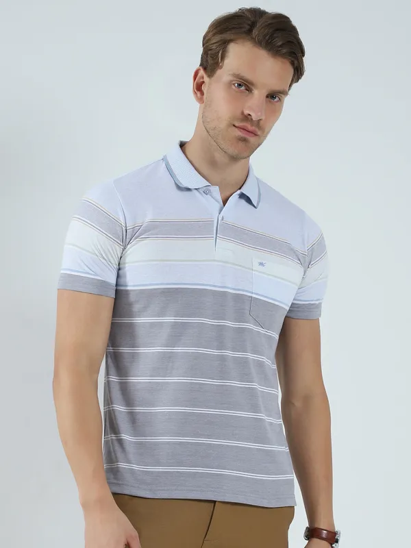 Men Blue Stripe Collar Half Sleeve T-Shirt made by Monte Carlo