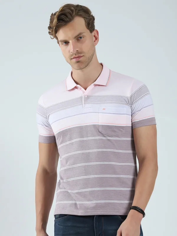 Men Pink Stripe Collar Half Sleeve T-Shirt made by Monte Carlo