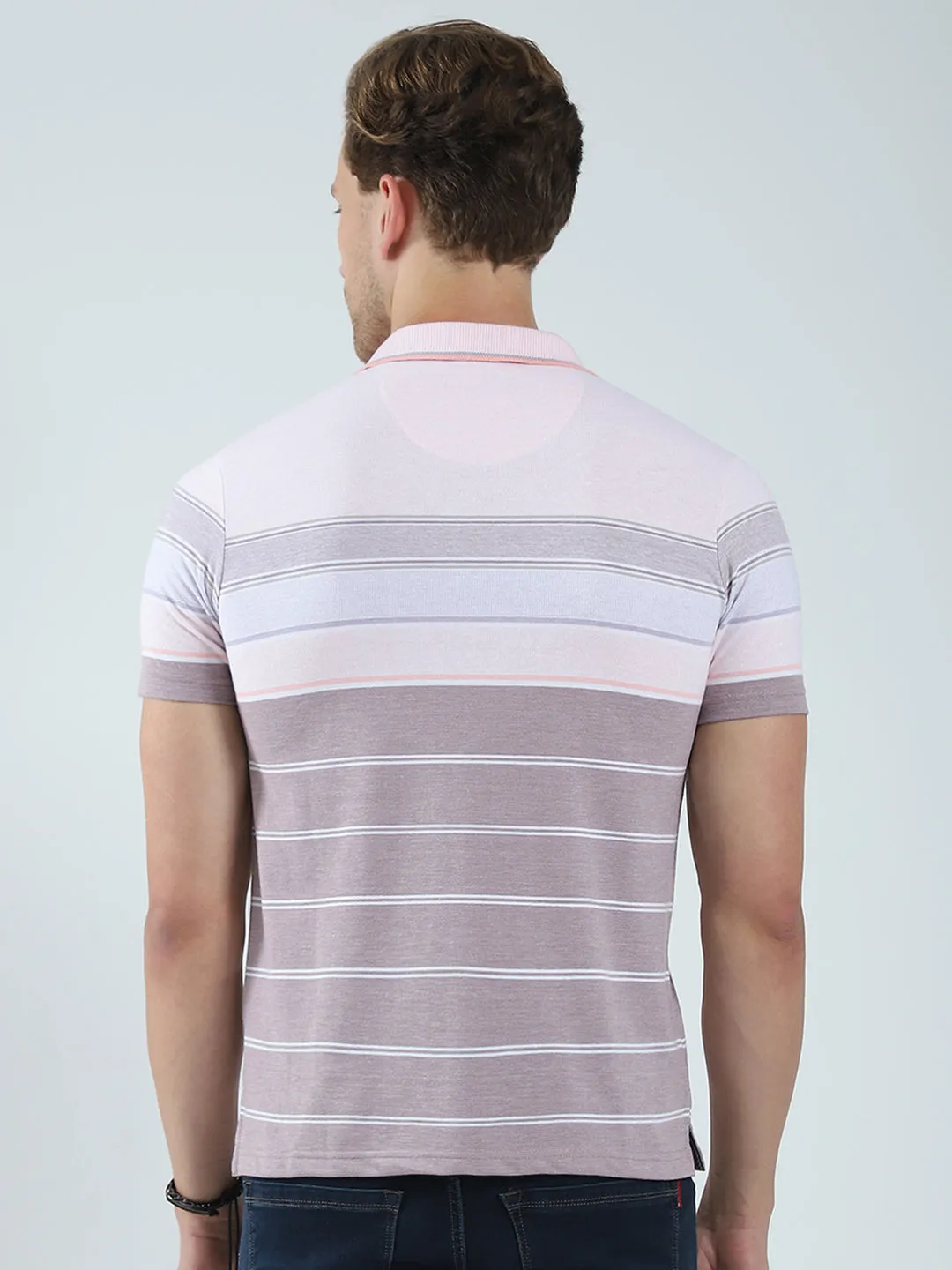 Men Pink Stripe Collar Half Sleeve T-Shirt sold by Monte Carlo product image thumbnail 5