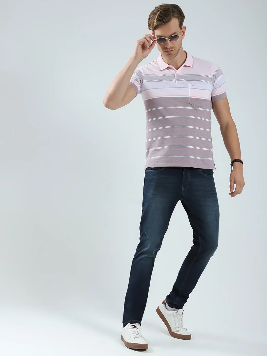 Men Pink Stripe Collar Half Sleeve T-Shirt sold by Monte Carlo product image thumbnail 2