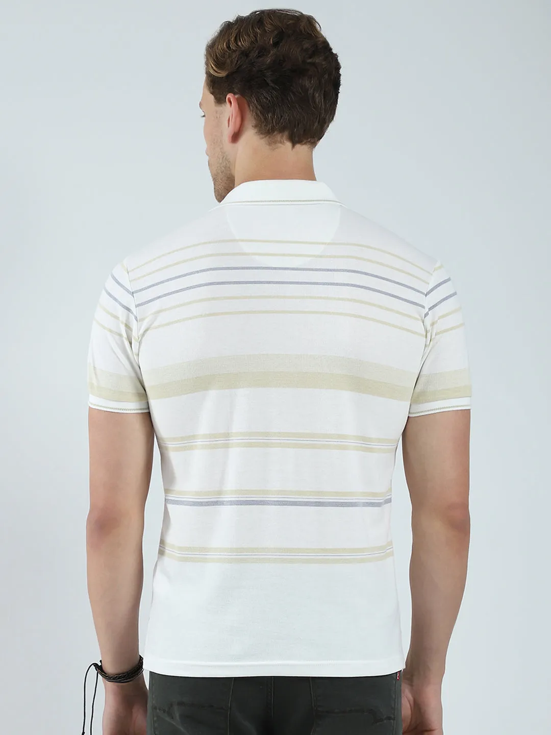 Men Beige Stripe Collar Half Sleeve T-Shirt sold by Monte Carlo product image thumbnail 5