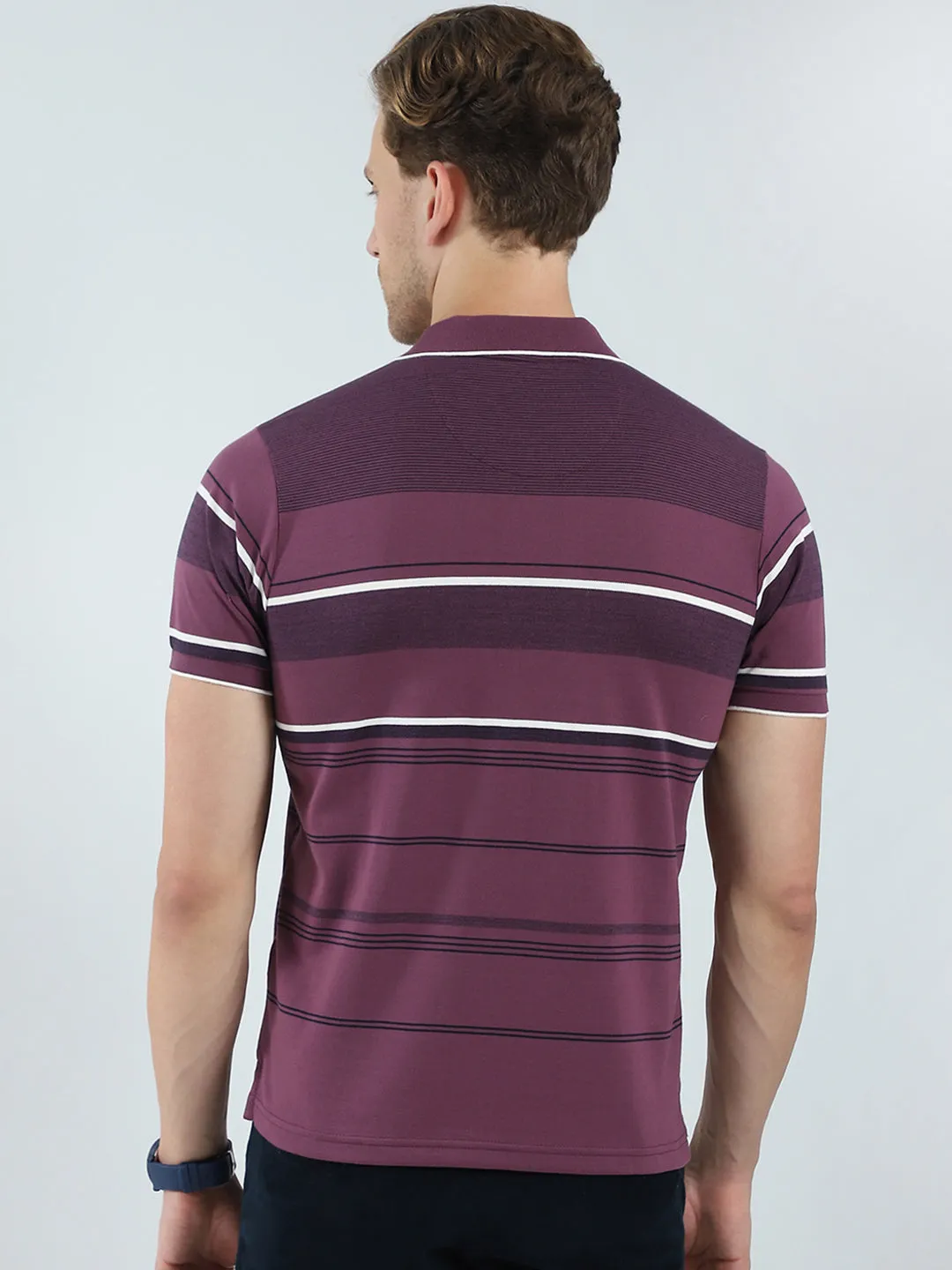 Men Purple Stripe Collar Half Sleeve T-Shirt sold by Monte Carlo product image thumbnail 5