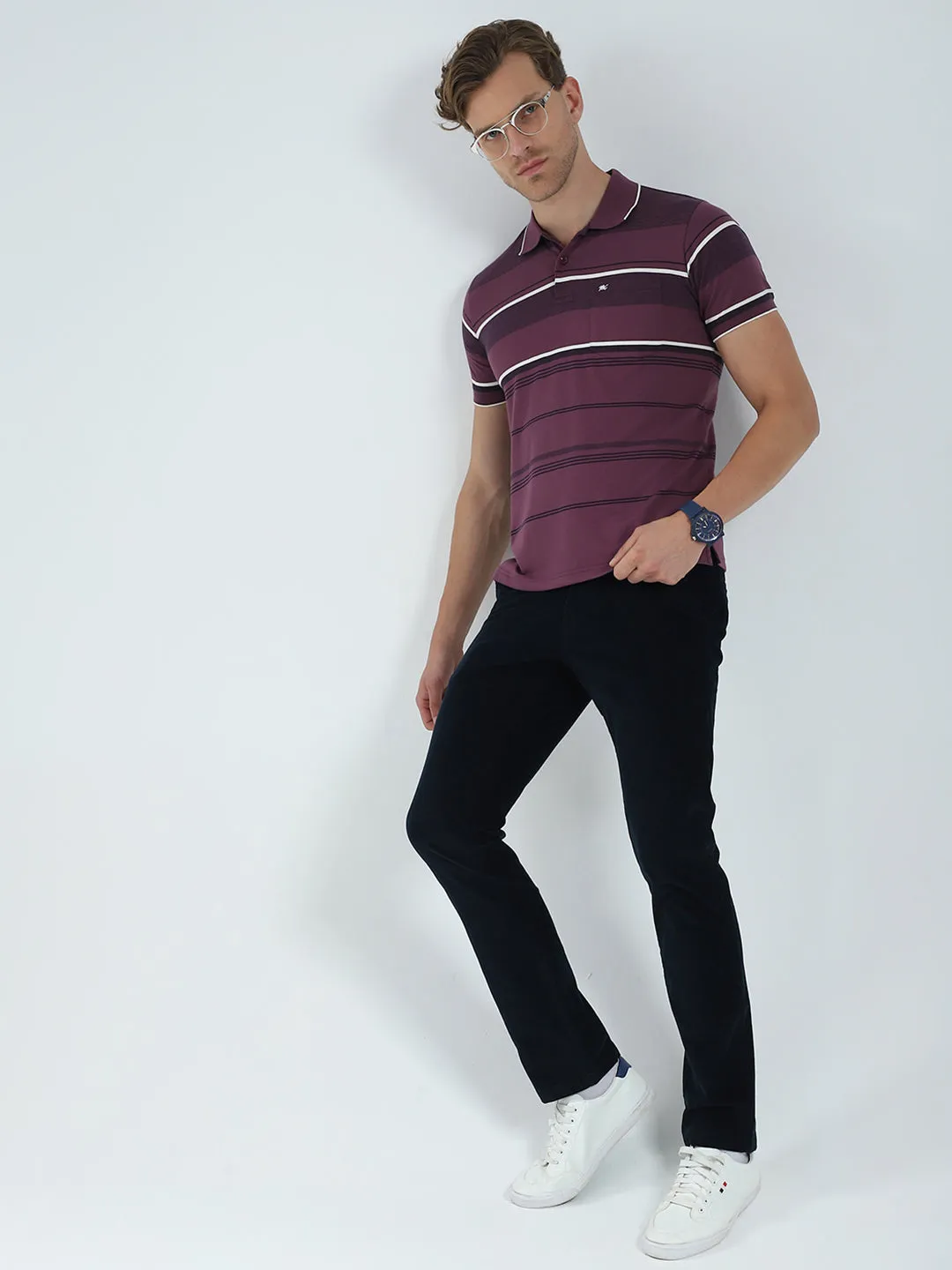 Men Purple Stripe Collar Half Sleeve T-Shirt sold by Monte Carlo product image thumbnail 2