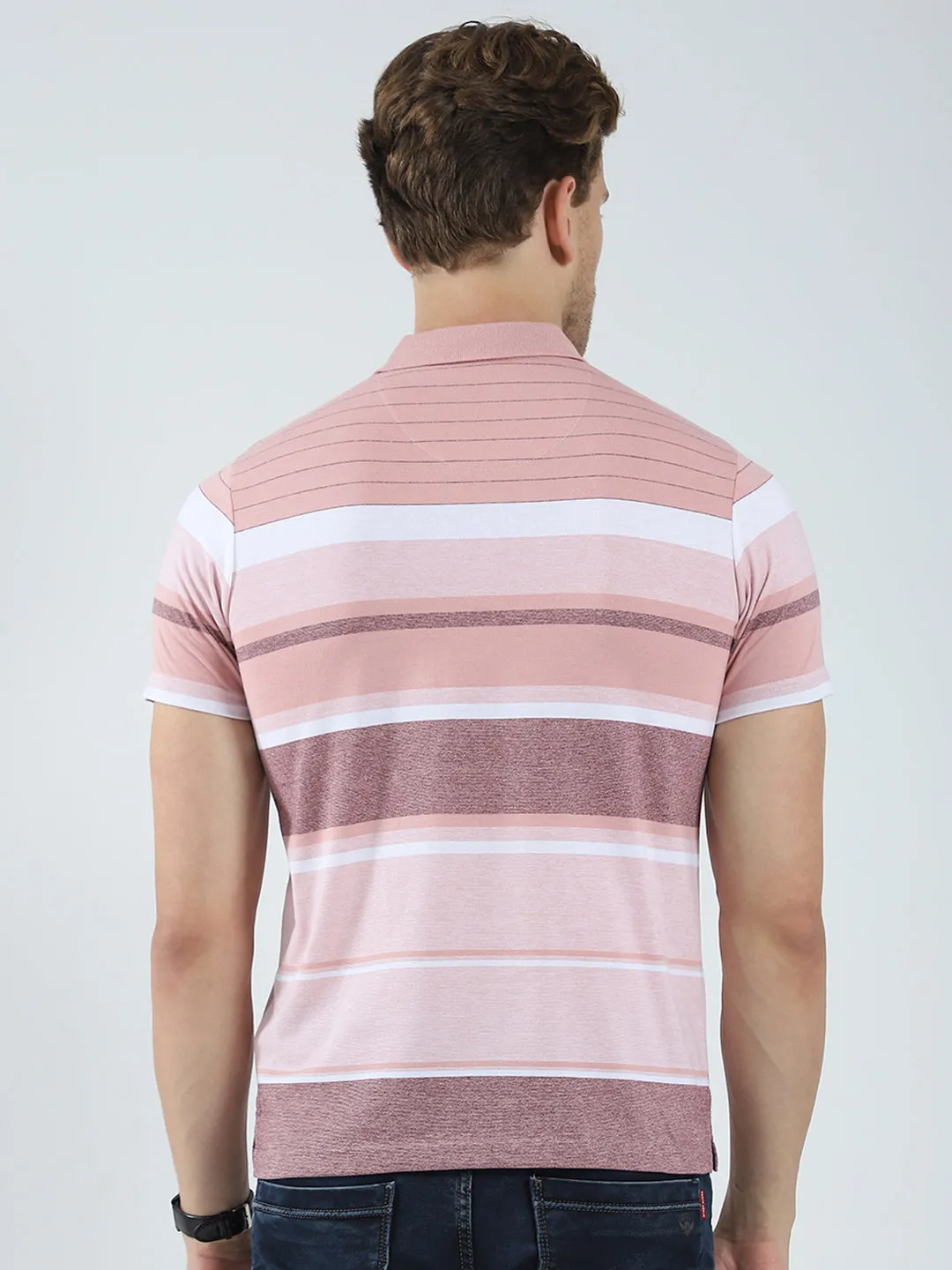 Men Peach Stripe Collar Half Sleeve T-Shirt sold by Monte Carlo product image thumbnail 5