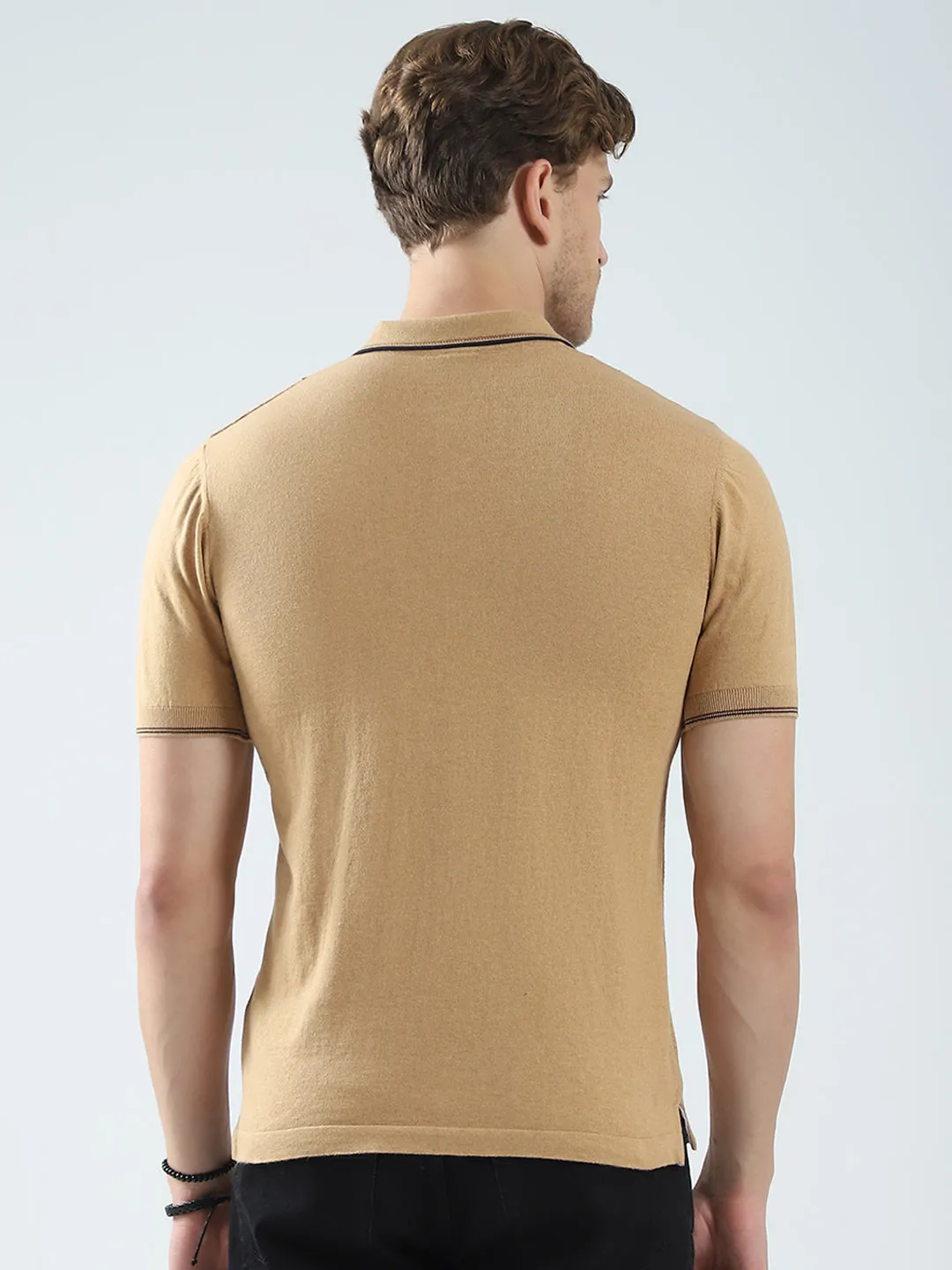 Men Camel Brown Printed Collar Half Sleeve T-Shirt sold by Monte Carlo product image thumbnail 5