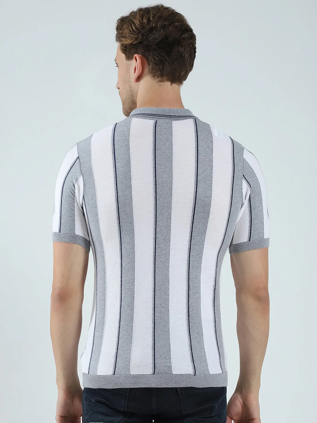 Men Grey Stripe Collar Half Sleeve T-Shirt sold by Monte Carlo product image thumbnail 5