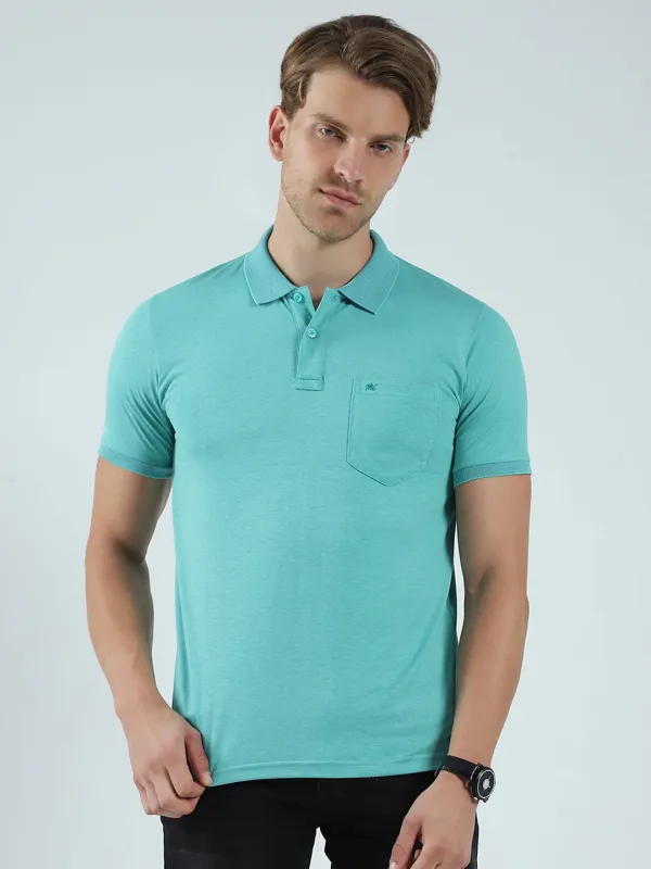 Men Green Solid Collar Half Sleeve T-Shirt made by Monte Carlo