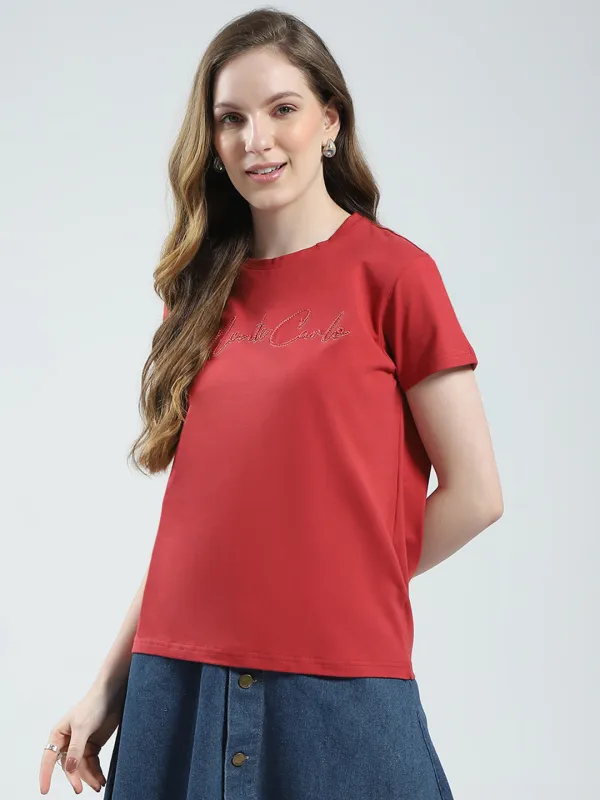 Women Rust Solid Round Neck Half Sleeve Top sold by Monte Carlo