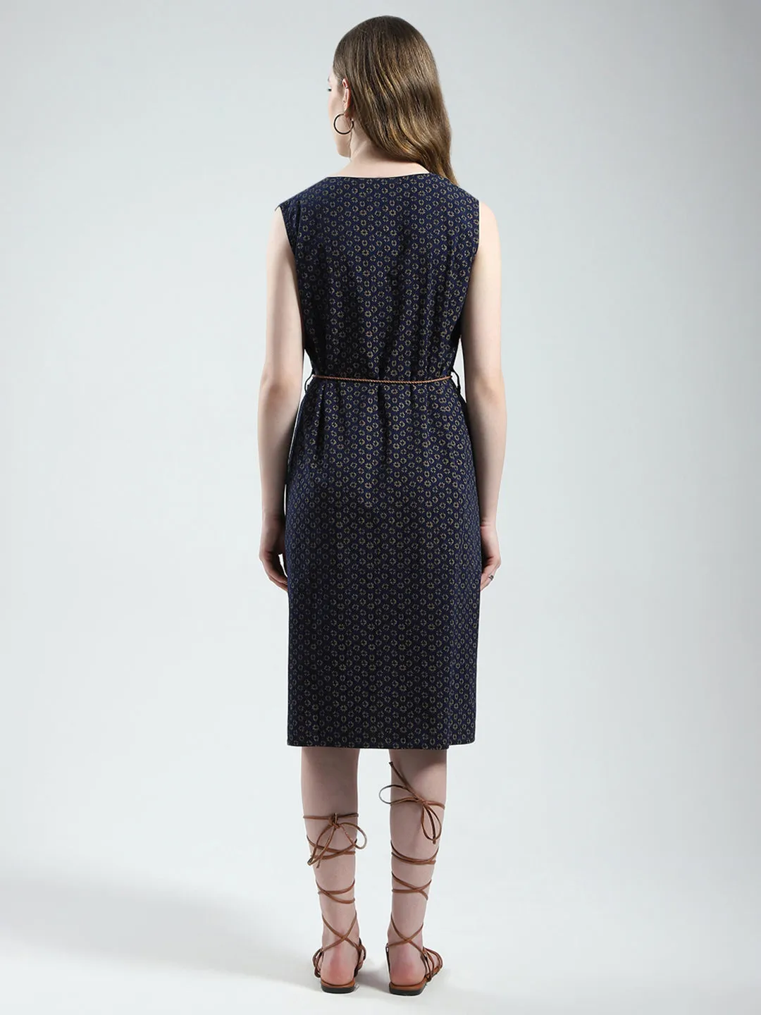 Women Navy Blue Printed V Neck Sleeveless Tunic sold by Monte Carlo product image thumbnail 5