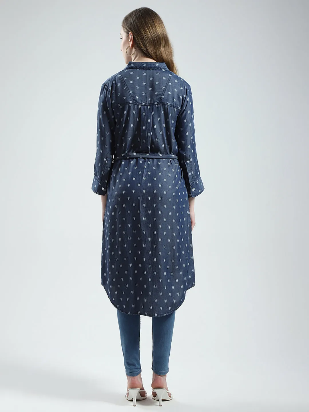 Women Blue Printed Collar 3/4th Sleeve Tunic sold by Monte Carlo product image thumbnail 5