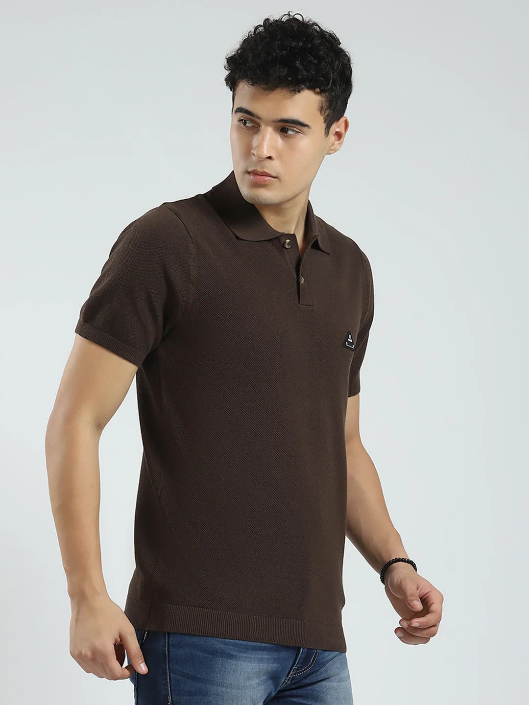 Rock.it Men Brown Solid Collar Half Sleeve T-Shirt sold by Monte Carlo product image thumbnail 4