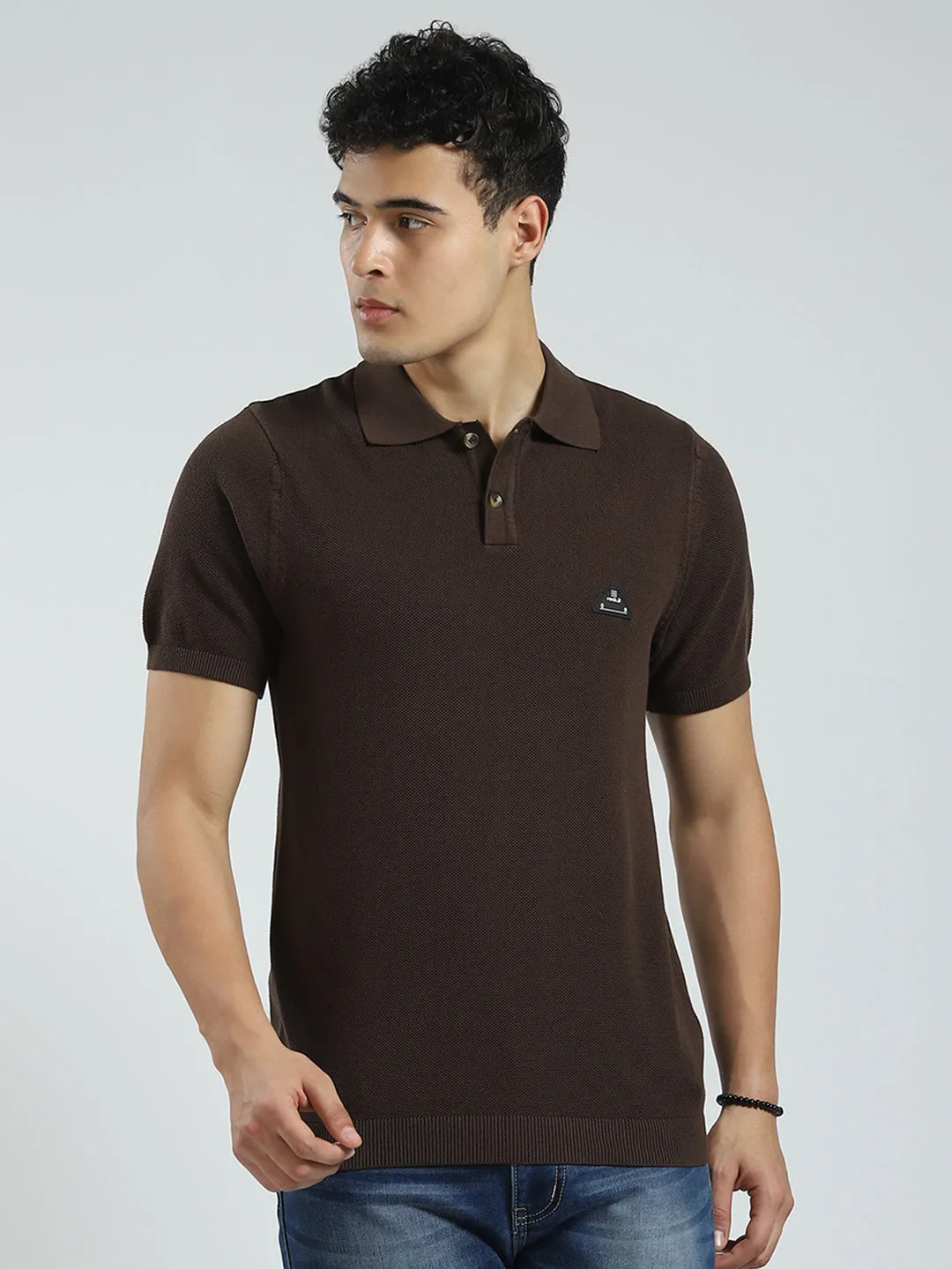 Rock.it Men Brown Solid Collar Half Sleeve T-Shirt sold by Monte Carlo