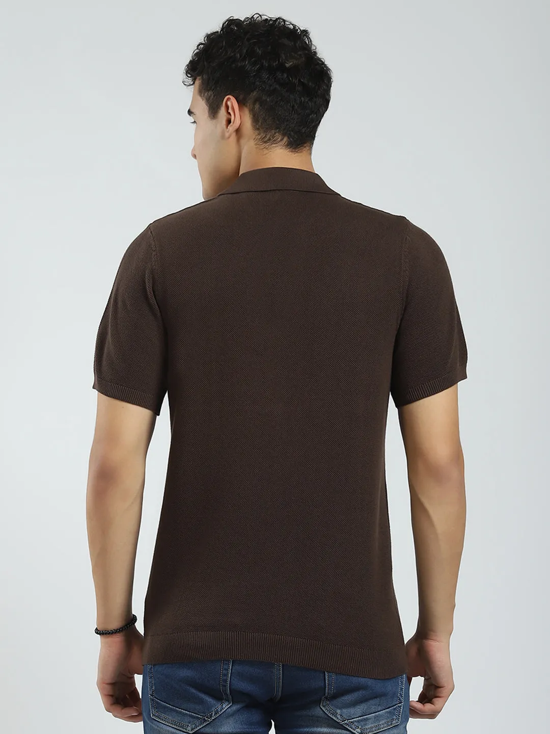 Rock.it Men Brown Solid Collar Half Sleeve T-Shirt sold by Monte Carlo product image thumbnail 5