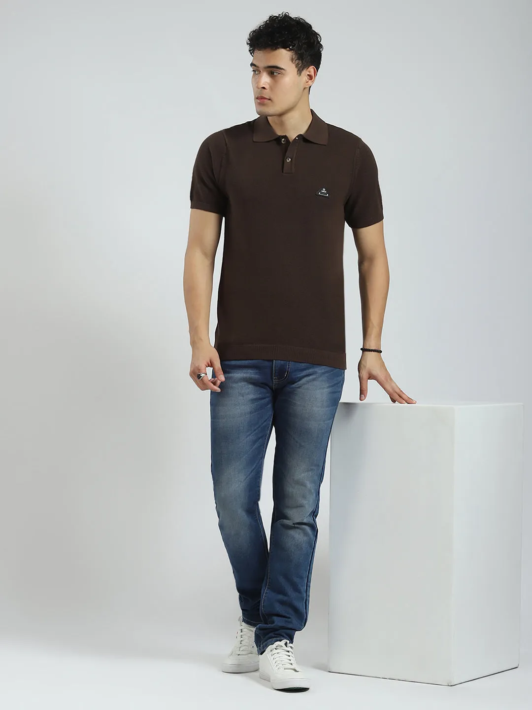 Rock.it Men Brown Solid Collar Half Sleeve T-Shirt sold by Monte Carlo product image thumbnail 2