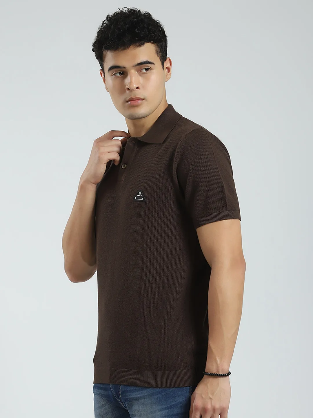 Rock.it Men Brown Solid Collar Half Sleeve T-Shirt sold by Monte Carlo product image thumbnail 3