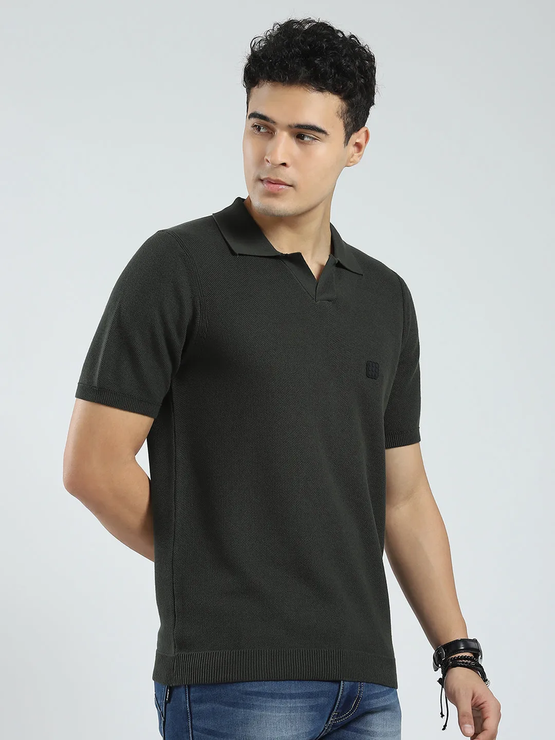 Rock.it Men Olive Solid Collar Half Sleeve T-Shirt sold by Monte Carlo product image thumbnail 4