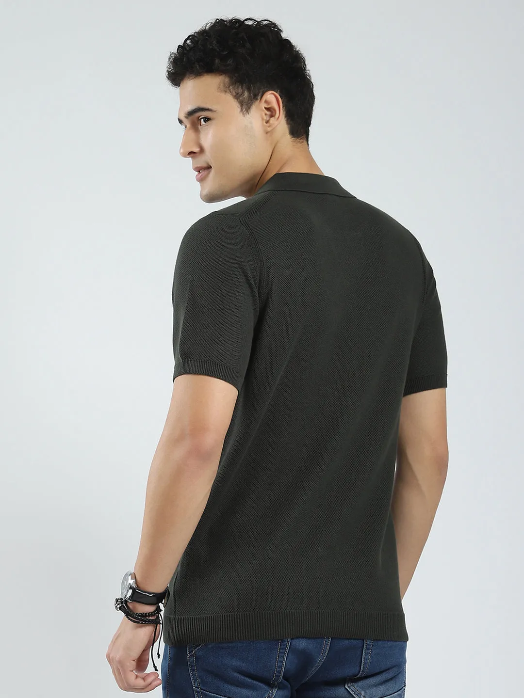 Rock.it Men Olive Solid Collar Half Sleeve T-Shirt sold by Monte Carlo product image thumbnail 5