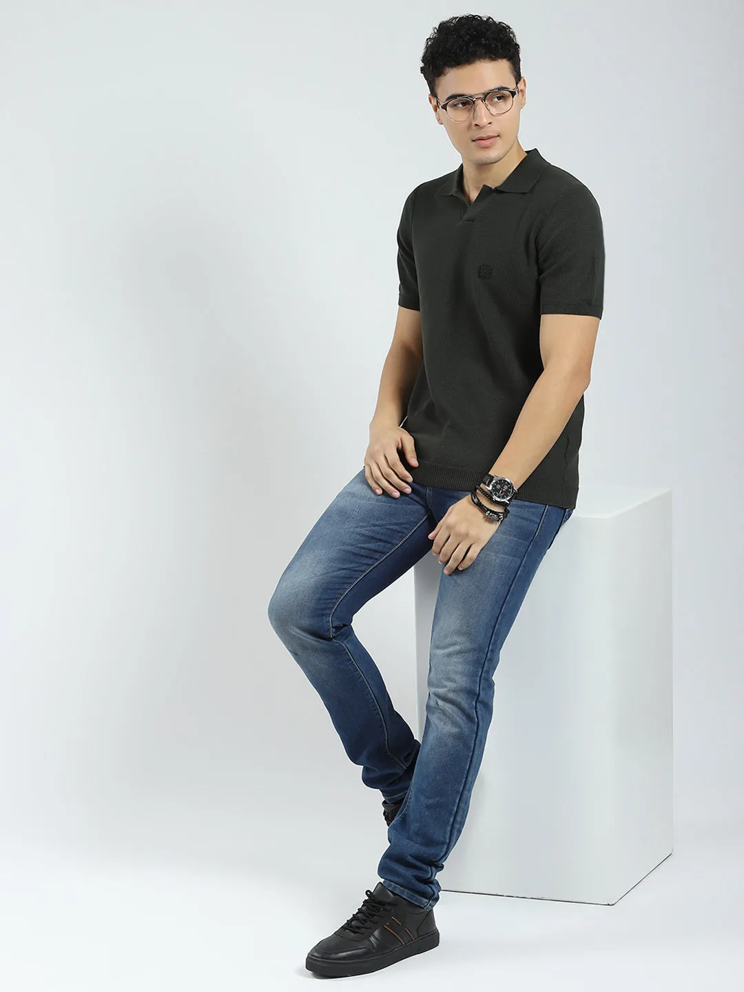 Rock.it Men Olive Solid Collar Half Sleeve T-Shirt sold by Monte Carlo product image thumbnail 2