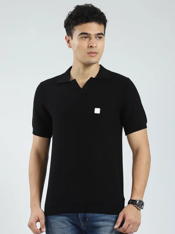 Rock.it Men Black Solid Collar Half Sleeve T-Shirt made by Monte Carlo