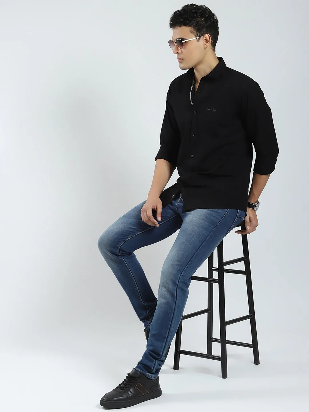 Rock.it Men Black Solid Collar Full Sleeve Shirt sold by Monte Carlo product image thumbnail 2