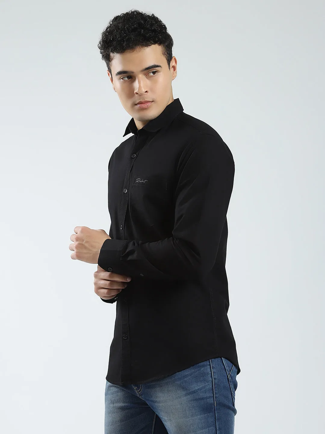 Rock.it Men Black Solid Collar Full Sleeve Shirt sold by Monte Carlo product image thumbnail 3