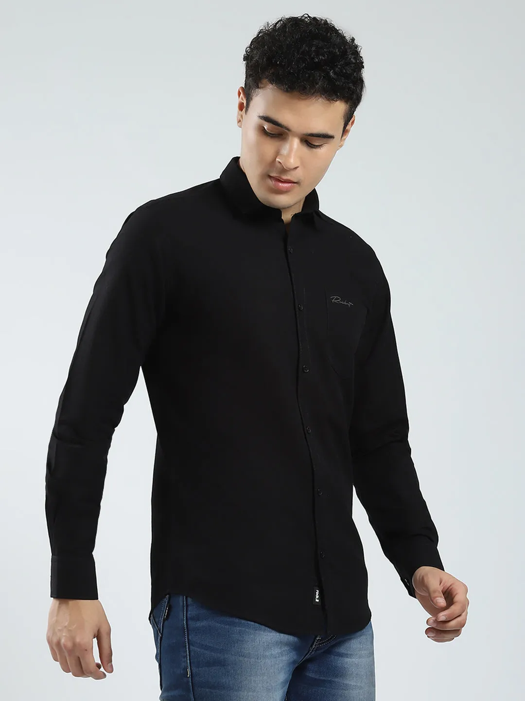Rock.it Men Black Solid Collar Full Sleeve Shirt sold by Monte Carlo product image thumbnail 4