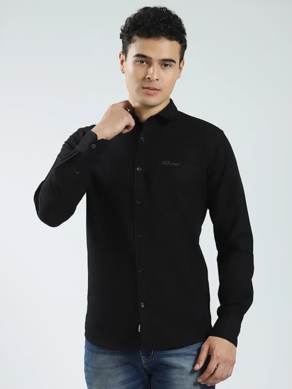 Rock.it Men Black Solid Collar Full Sleeve Shirt sold by Monte Carlo