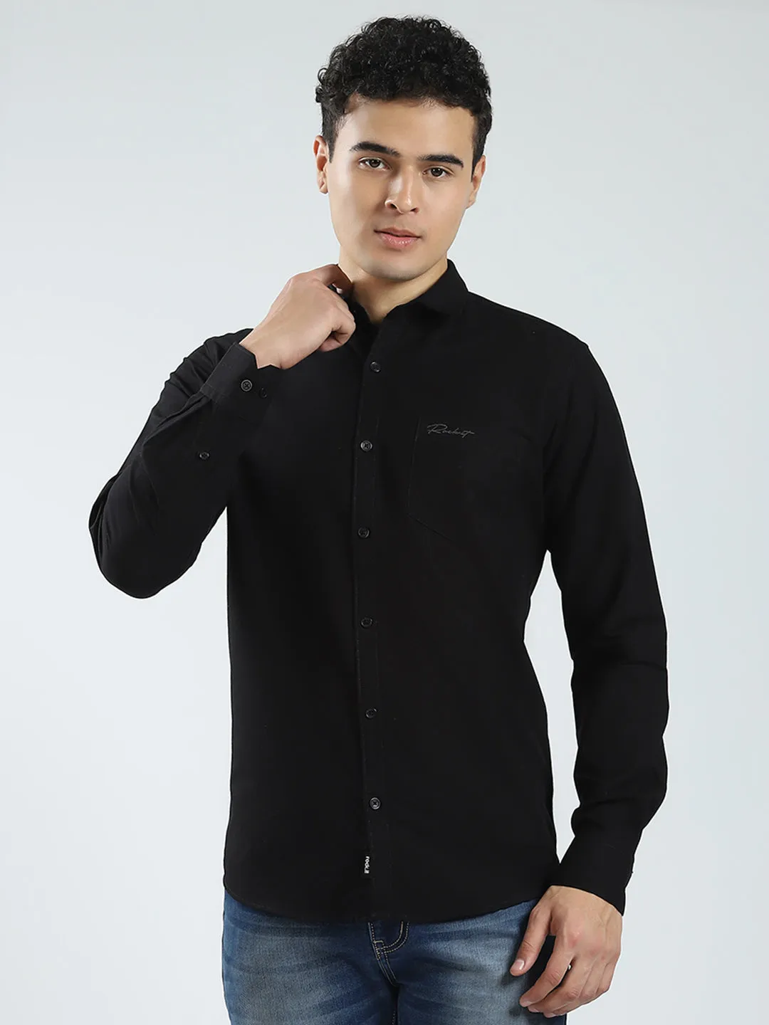 Rock.it Men Black Solid Collar Full Sleeve Shirt sold by Monte Carlo