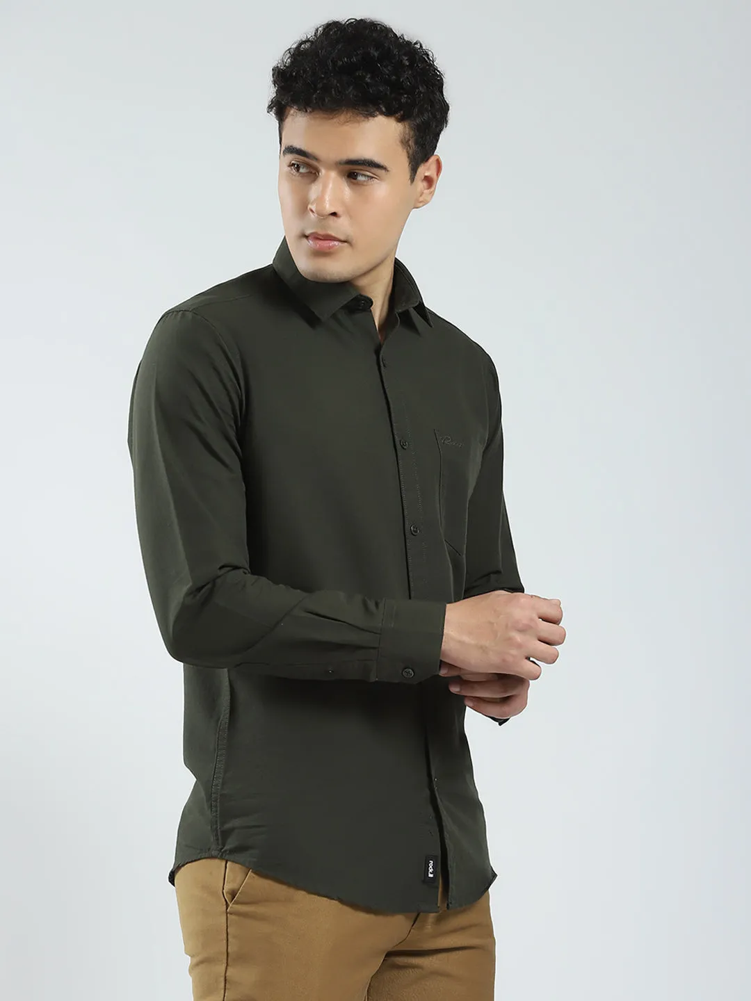 Rock.it Men Olive Solid Collar Full Sleeve Shirt sold by Monte Carlo product image thumbnail 4