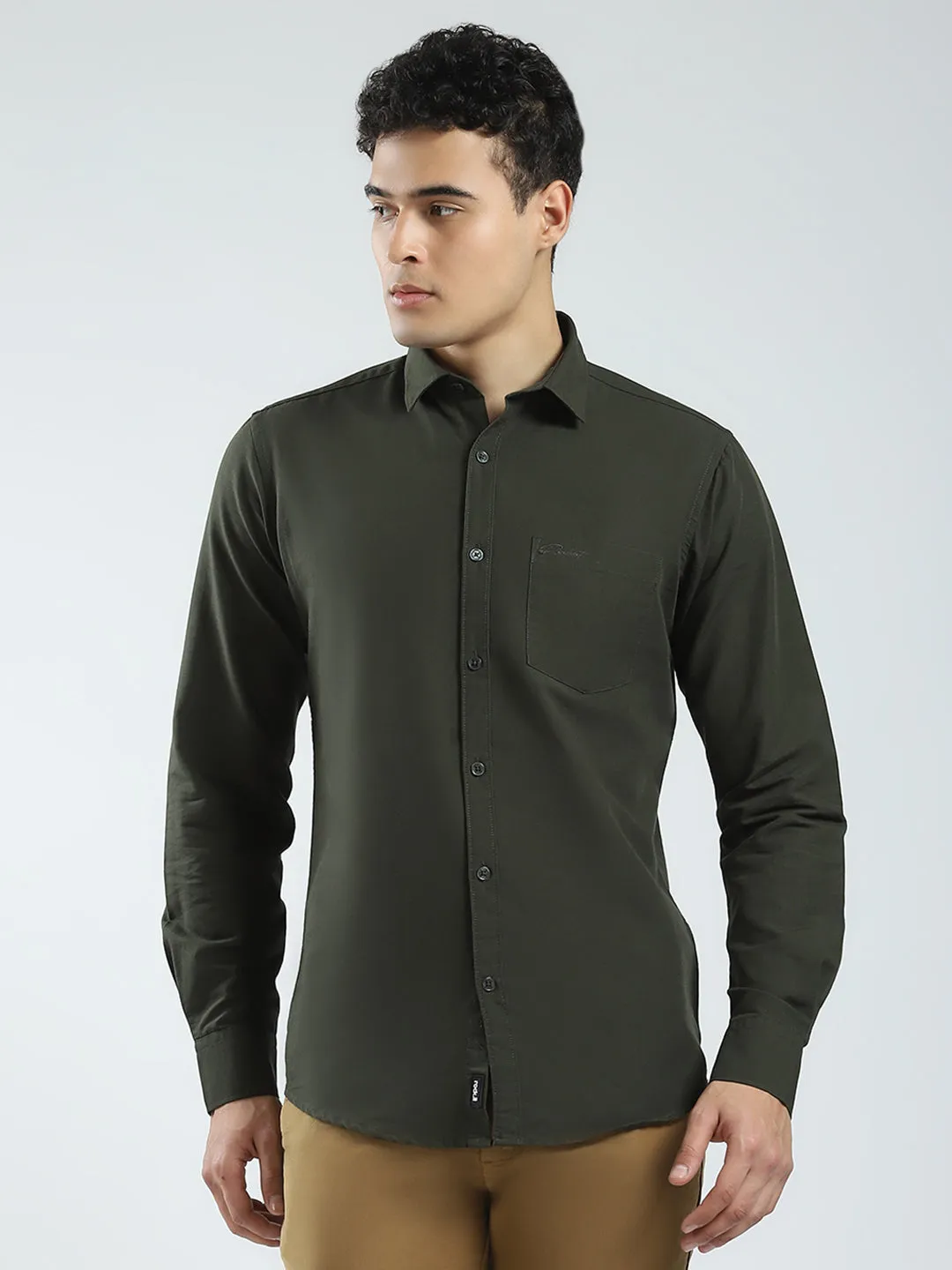 Rock.it Men Olive Solid Collar Full Sleeve Shirt sold by Monte Carlo
