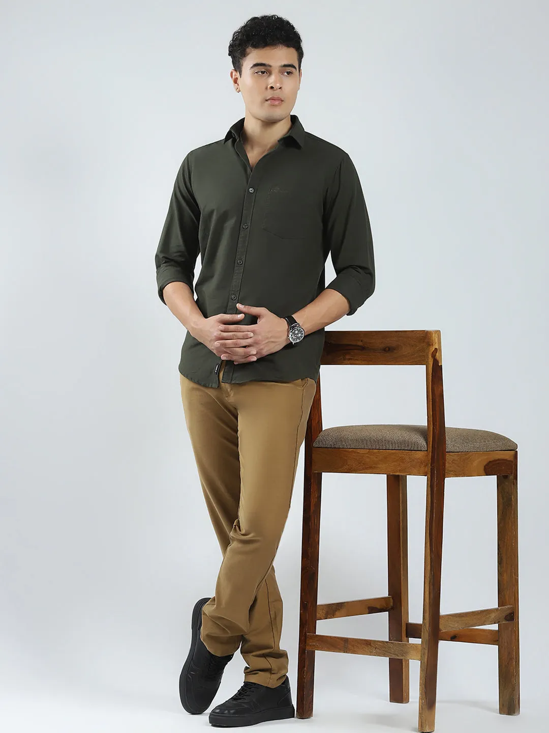 Rock.it Men Olive Solid Collar Full Sleeve Shirt sold by Monte Carlo product image thumbnail 2