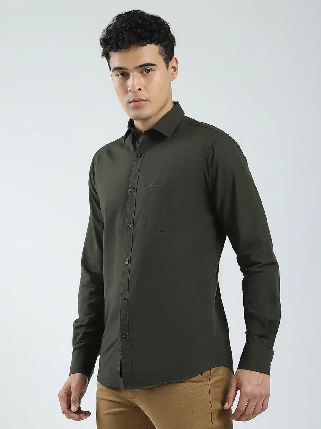 Rock.it Men Olive Solid Collar Full Sleeve Shirt sold by Monte Carlo product image thumbnail 3
