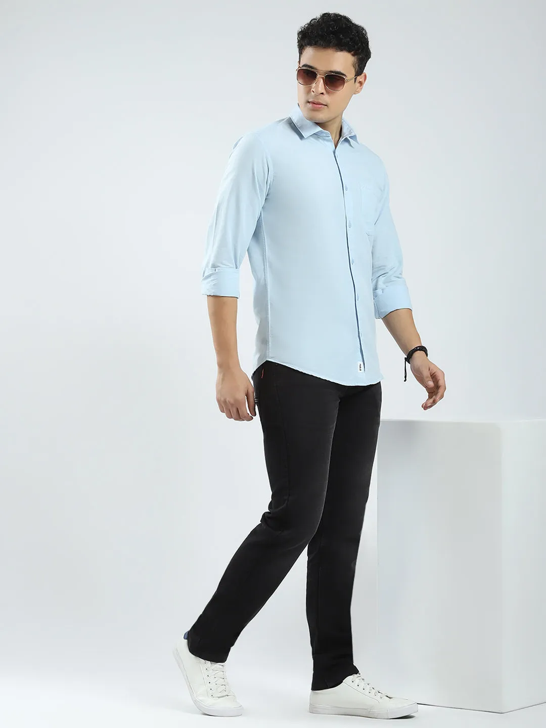 Rock.it Men Blue Solid Collar Full Sleeve Shirt sold by Monte Carlo product image thumbnail 2
