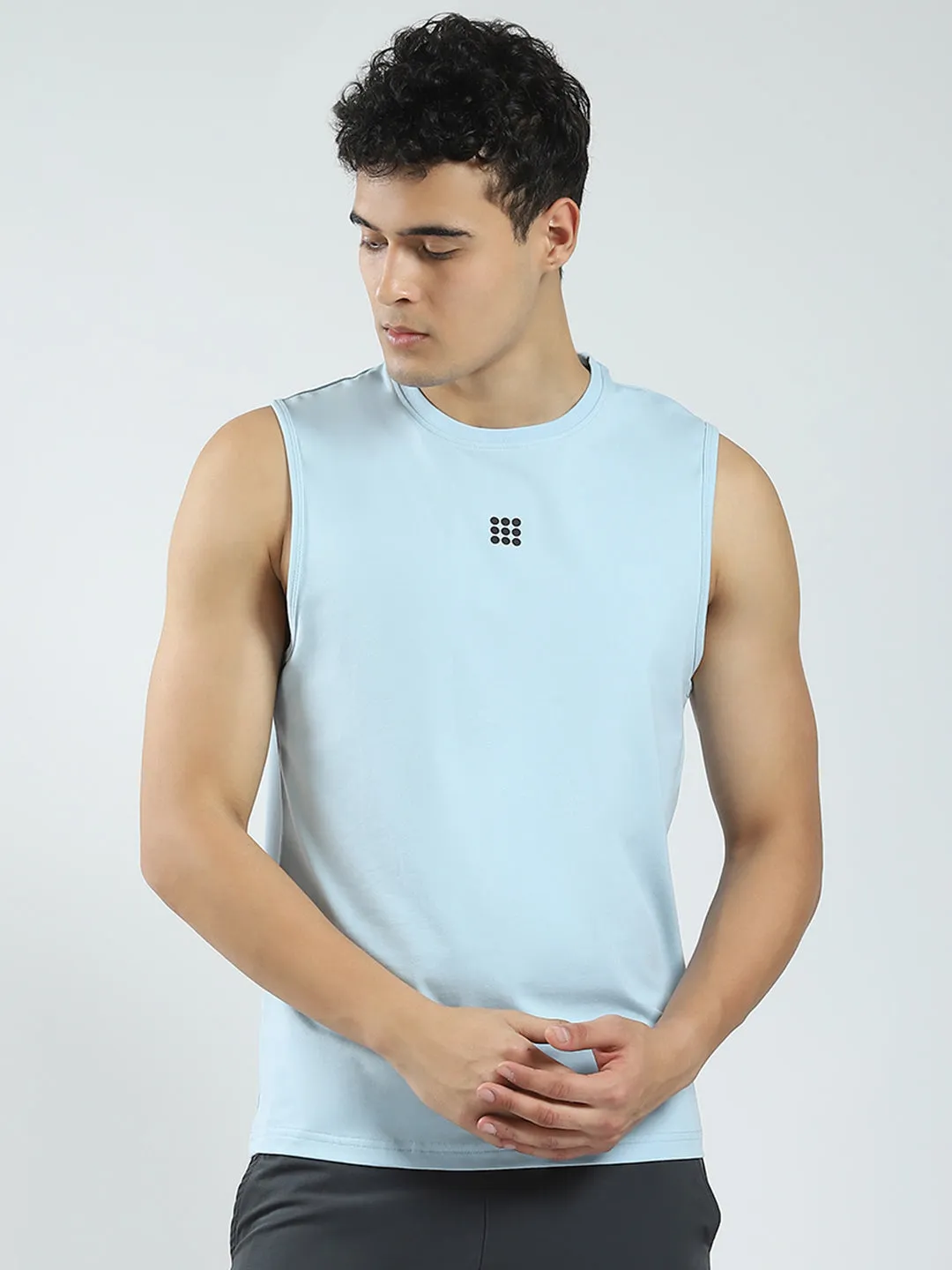 Rock.it Men Blue Solid Round Neck Sleeveless T-Shirt sold by Monte Carlo