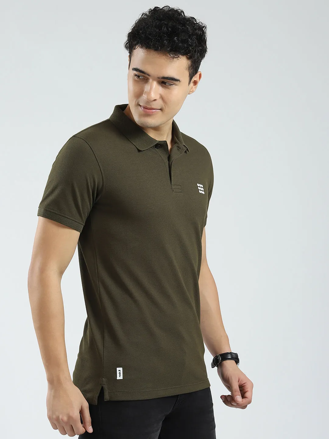 Rock.it Men Olive Solid Collar Half Sleeve T-Shirt sold by Monte Carlo product image thumbnail 4